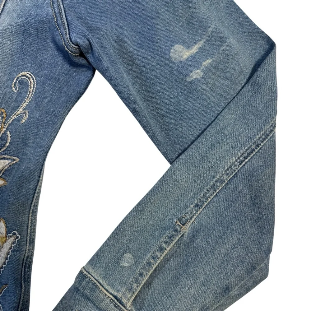 Reba Embroidered Denim Jacket Women’s Small Floral Western Y2K Blue Jean Coat